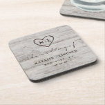 Carved Sweethearts Rustic Birch Wedding Monogram Coaster<br><div class="desc">Carved Sweethearts Rustic Birch Wood with Aged Grey & Off White Birch Tree Bark Design, and a distressed patina weathered look. This reclaimed lumber design features the couple's initials carved into the heart shape within the tree. Also, distressed typography country chic fonts, along with an elegant vintage handwriting script font....</div>