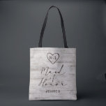 Carved Sweethearts Rustic Birch Wood Maid of Honou Tote Bag<br><div class="desc">Carved Sweethearts Rustic Birch Wood with Aged Grey & Off White Birch Tree Bark Design, and a distressed patina weathered look. This reclaimed lumber design features the couple's initials carved into the heart shape within the tree. Also, distressed typography country chic fonts, along with an elegant vintage handwriting script font....</div>