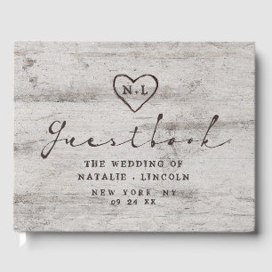 Carved Sweethearts Rustic Birch Wood Tree Wedding Guest Book