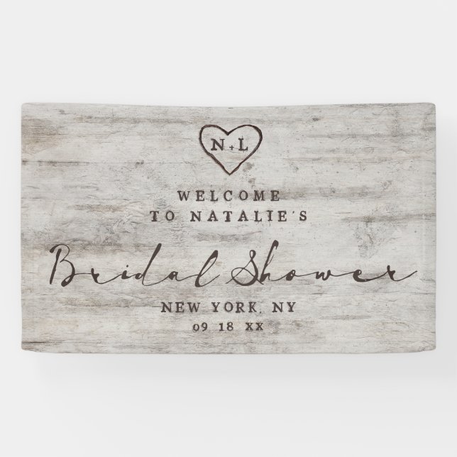 Carved Sweethearts Rustic Bridal Shower Welcome Banner (Horizontal)