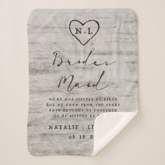 Carved Sweethearts Rustic to the Bridesmaid Quote Sherpa Blanket (Front)
