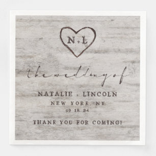 Carved Sweethearts Rustic Wedding Monogram Dinner Napkin