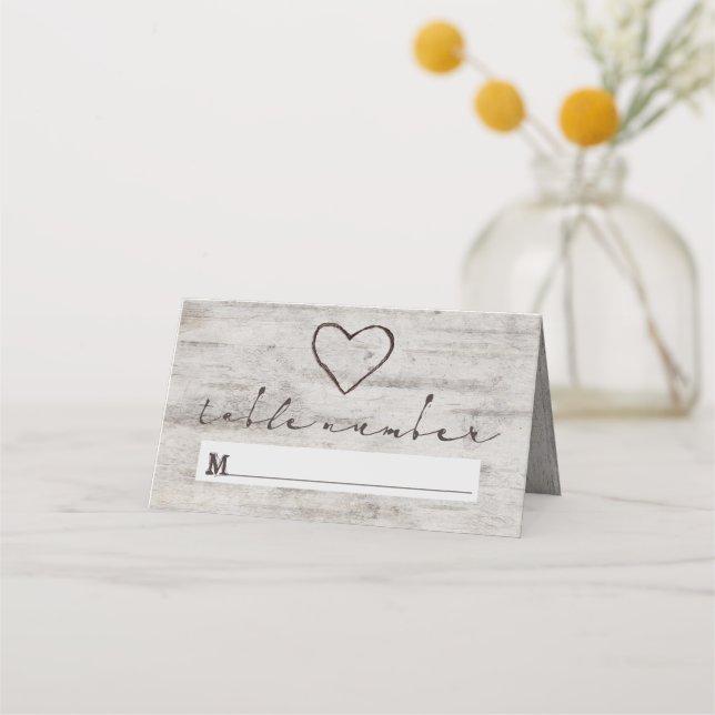 Carved Sweethearts Seating Wedding Table Number Place Card (Front)