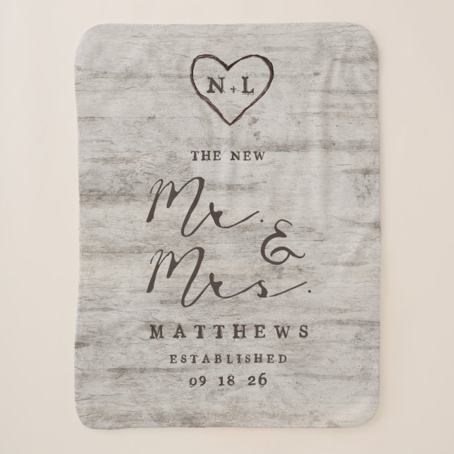 Carved Sweethearts the New Mr. & Mrs. Newlyweds Sherpa Blanket (Front)