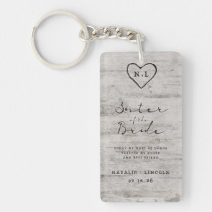 Carved Sweethearts Tree Sister of the Bride Quote Keychain