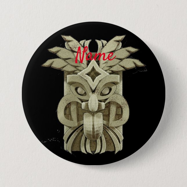 Carved Tiki Sculpture Thunder 3 Inch Round Button (Front)