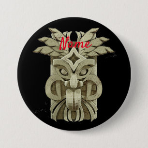 Carved Tiki Sculpture Thunder 3 Inch Round Button