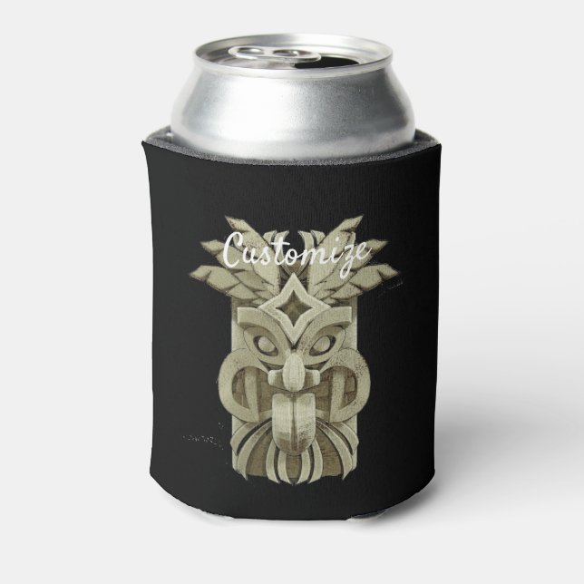 Carved Tiki Sculpture Thunder Can Cooler (Can Back)
