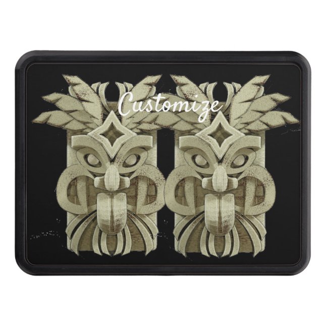 Carved Tiki Sculpture Thunder Trailer Hitch Cover (Front)