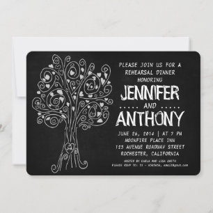 carved tree chalkboard rehearsal dinner invitation