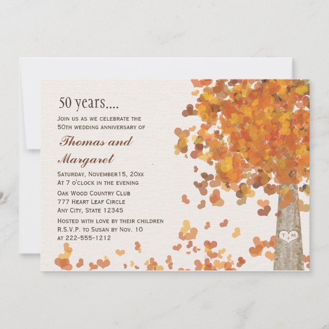 Carved Tree Fall 50th Anniversary Photo Invitation (Front)