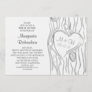 carved tree modern bridal shower invitations