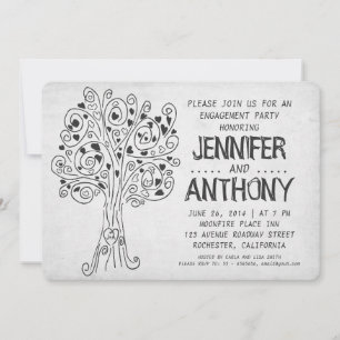 carved tree modern engagement party invitations