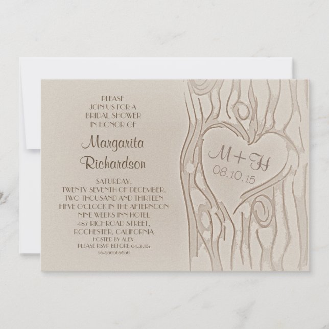 carved tree rustic bridal shower invitations (Front)