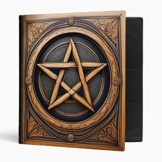 Carved Wood and Leather Pentacle Book of Shadows Binder