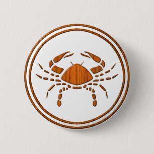 Carved Wood Cancer Zodiac Symbol 2 Inch Round Button