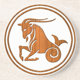Carved Wood Capricorn Zodiac Symbol Coaster