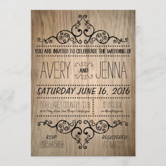 Carved Wood Country Rustic Wedding Invitation