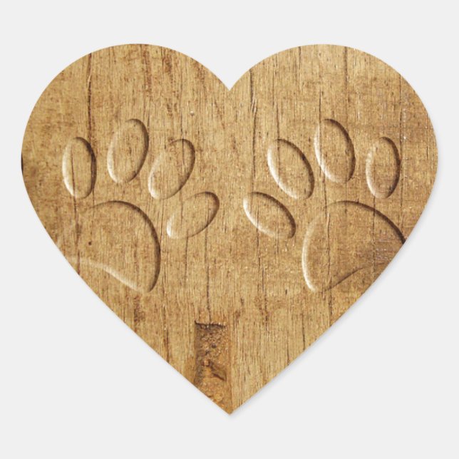 Carved Wood Dog Paw Print Heart Sticker (Front)