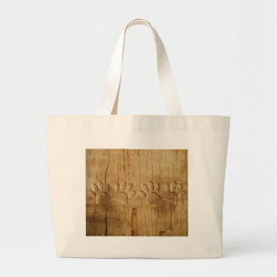 Carved Wood Dog Paw Print Large Tote Bag
