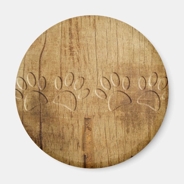 Carved Wood Dog Paw Print Magnet (Front)