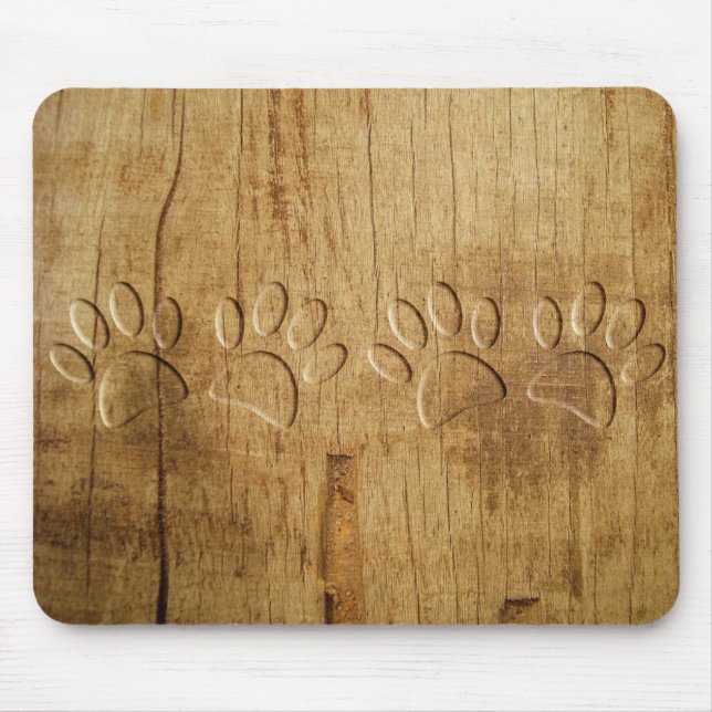 Carved Wood Dog Paw Print Mouse Pad (Front)