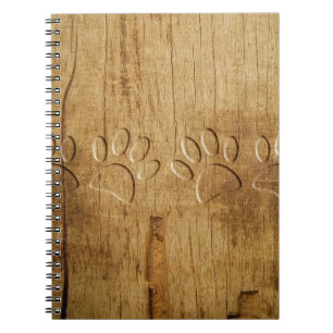 Carved Wood Dog Paw Print Notebook