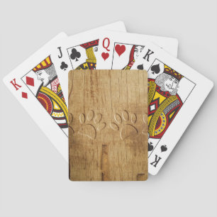 Carved Wood Dog Paw Print Playing Cards