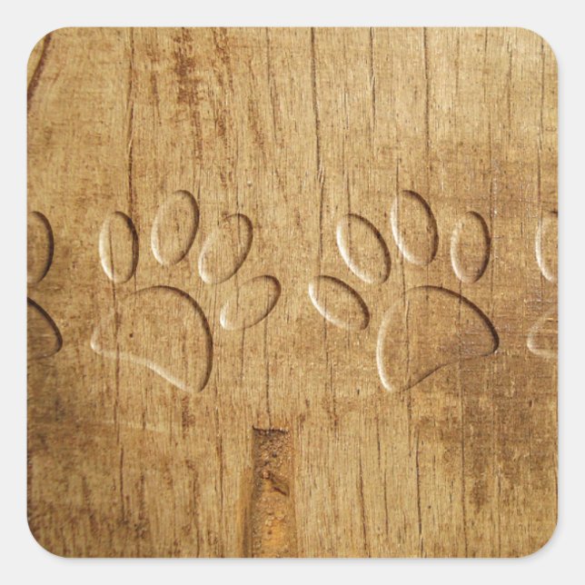 Carved Wood Dog Paw Print Square Sticker (Front)