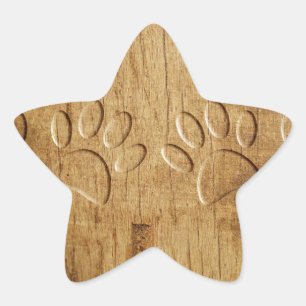Carved Wood Dog Paw Print Star Sticker