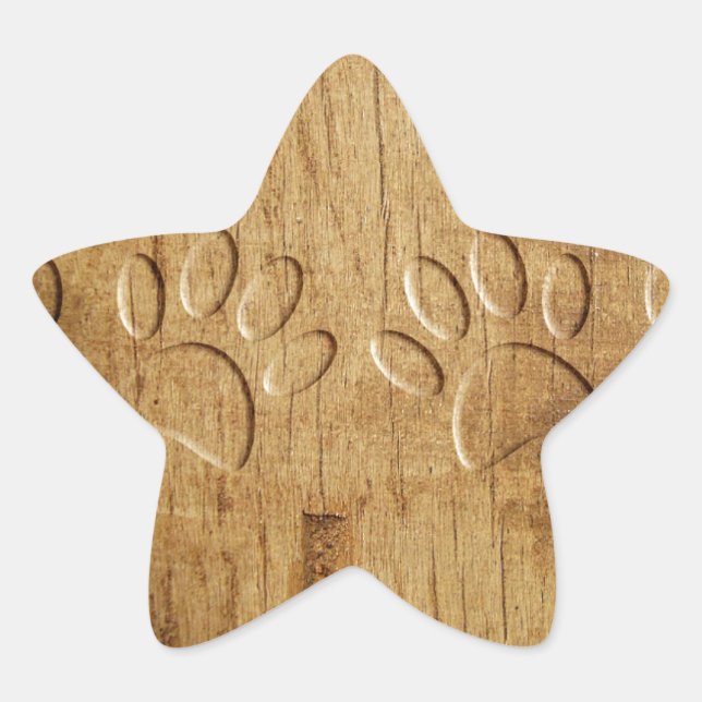 Carved Wood Dog Paw Print Star Sticker (Front)