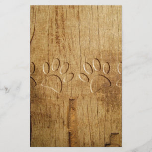 Carved Wood Dog Paw Print Stationery