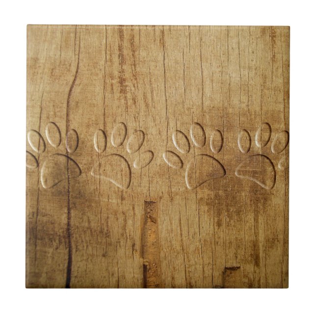Carved Wood Dog Paw Print Tile (Front)