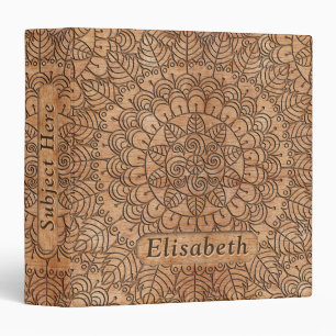 Carved Wood Floral Circles Mandala Add Name Binder