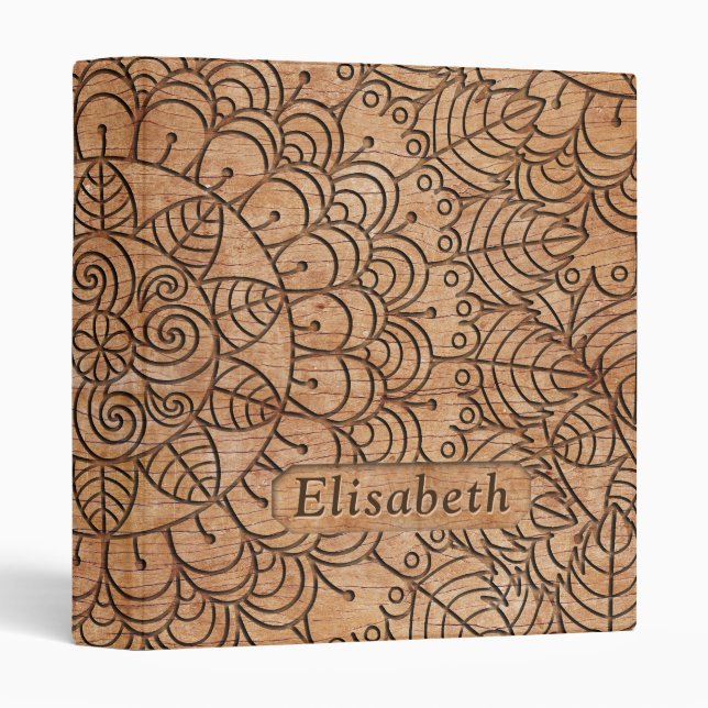 Carved Wood Floral Circles Mandala Personalized Binder (Front/Spine)
