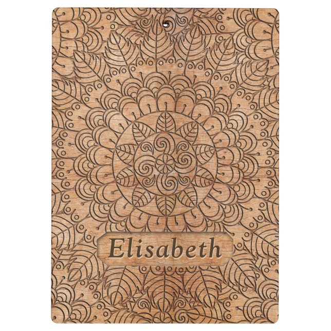 Carved Wood Floral Circles Mandala Personalized Clipboard (Back)