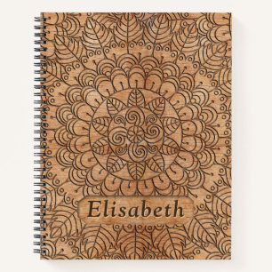 Carved Wood Floral Circles Mandala Personalized Notebook