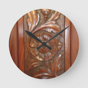carved wood flower filigree pattern round clock