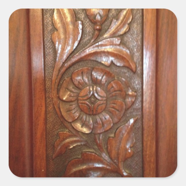 carved wood flower filigree pattern square sticker (Front)