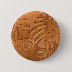Carved Wood Foliage Faux Print 2 Inch Round Button
