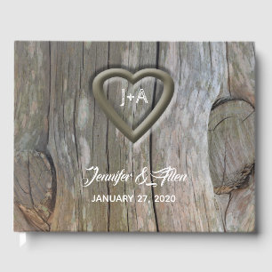 Carved Wood Heart Mariage Livre d'invité