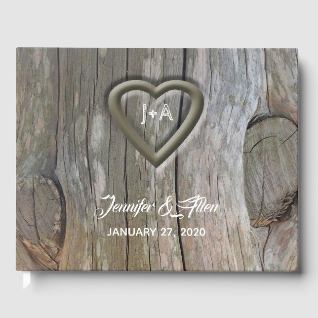 Carved Wood Heart Mariage Livre d'invité (Recto)