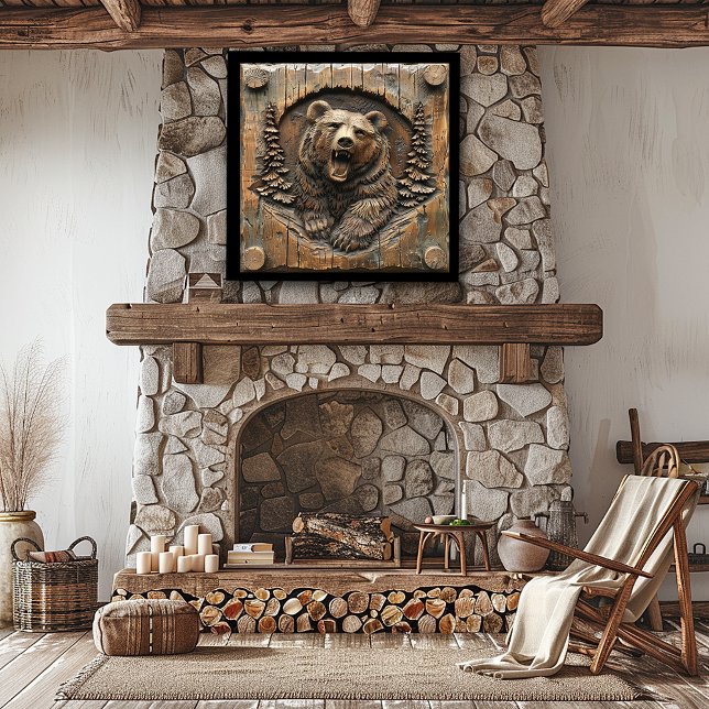 Carved Wood Huge Growling Grizzly Bear  Poster (Creator Uploaded)