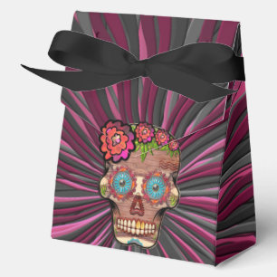 Carved-wood-look sugar skull w/ Floral Crown Favor Box