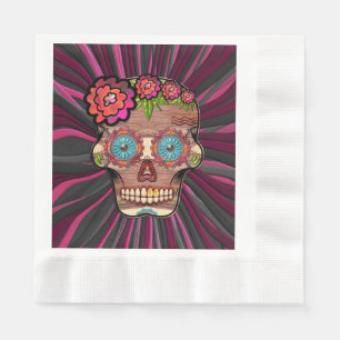 Carved-wood-look sugar skull w/ Floral Crown Napkin