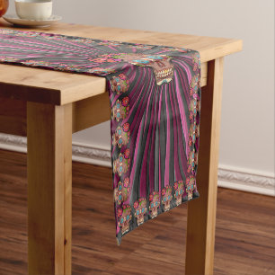 Carved-wood-look sugar skull w/ Floral Crown Short Table Runner