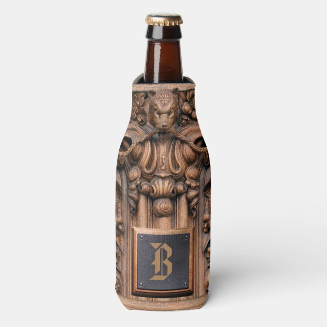 Carved Wood Monogram Bottle Cooler (Bottle Front)