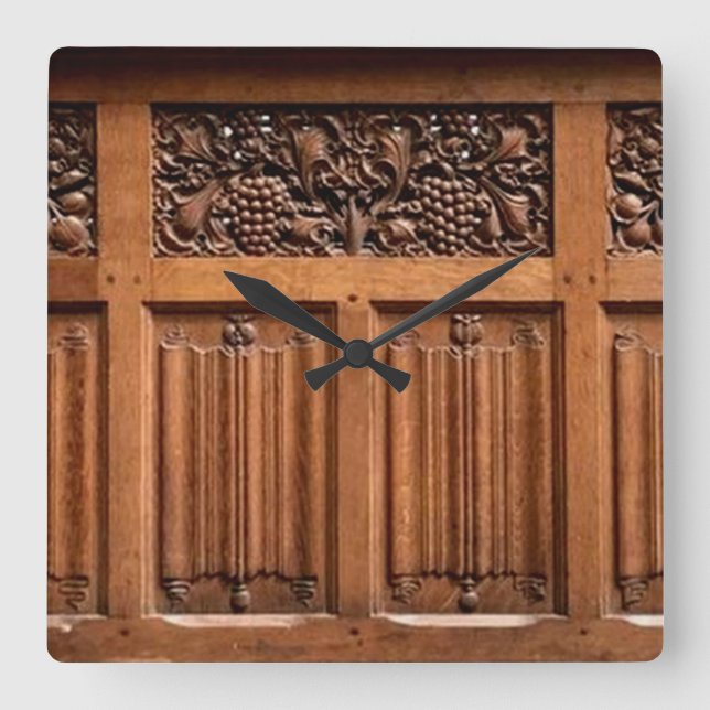CARVED WOOD PANELS SQUARE WALL CLOCK (Front)