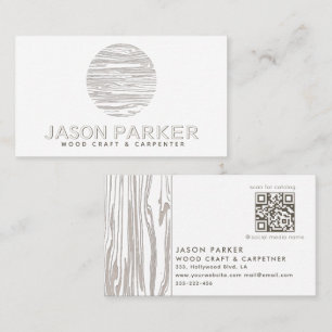 Carved wood professional carpenter Qr code Business Card
