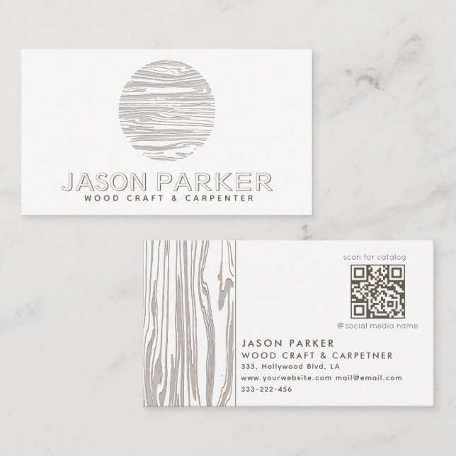 Carved wood  professional carpenter Qr code  Business Card (Front/Back)